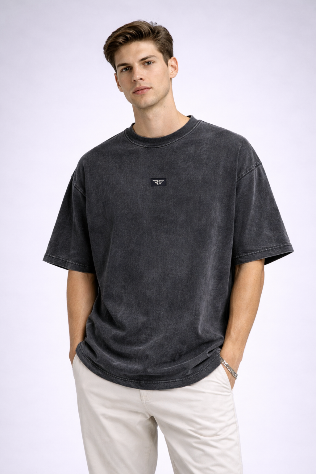 Camiseta RS lavado piedra – Corte oversize unisex orgánico.