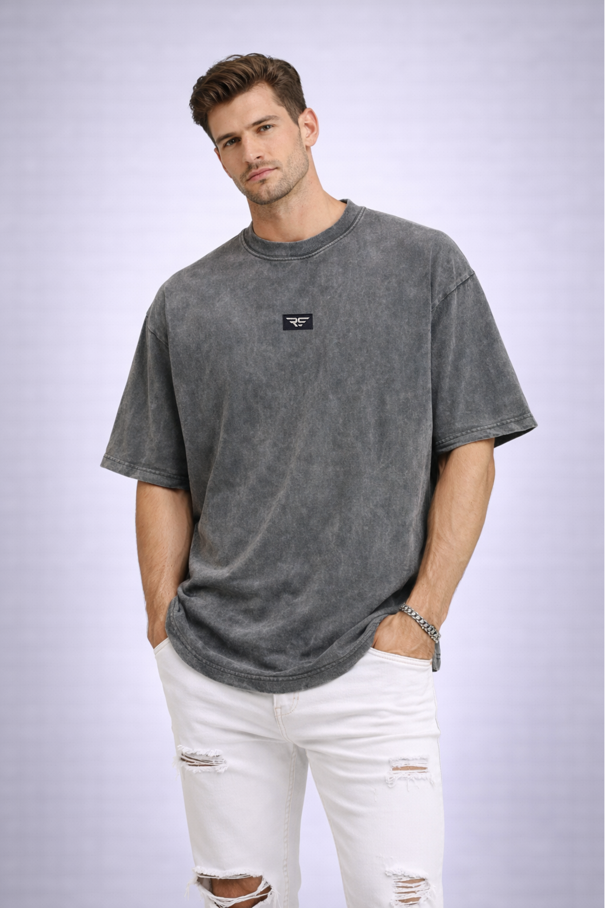 Camiseta RS lavado piedra – Corte oversize unisex orgánico.
