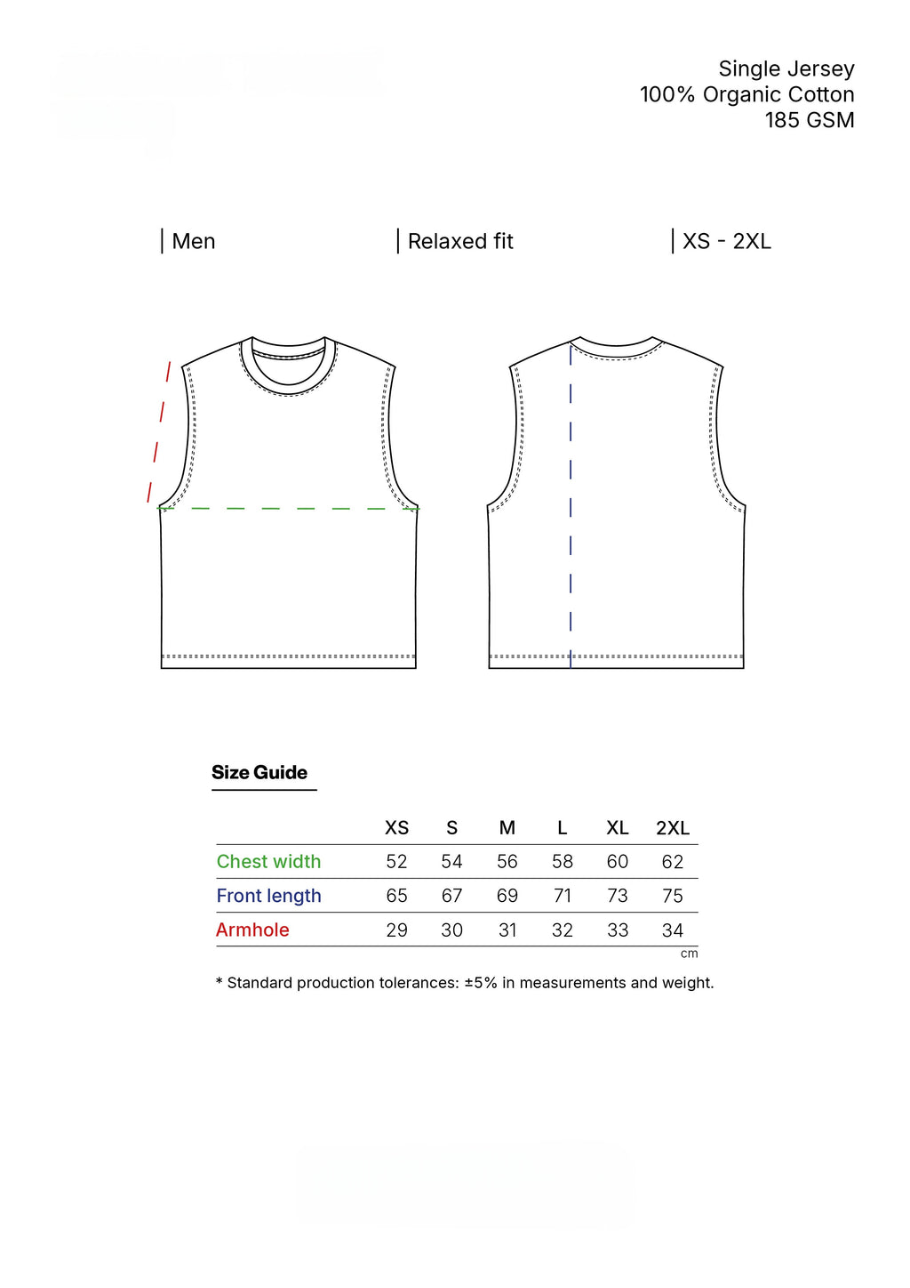 Camiseta Sin Mangas – Algodón Orgánico 185gsm